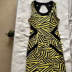 Yellow and black midi dress